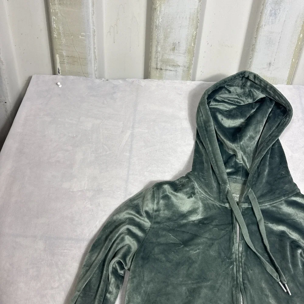 Aerie Womens Real Good‎ Cropped Full-Zip Hoodie Olive Green Long Sleeve Size S